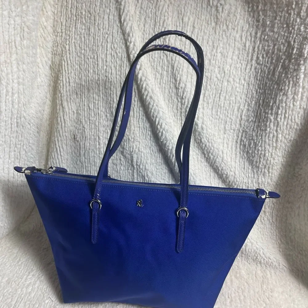 Lauren Ralph Lauren Nylon Royal Blue Medium tote synthetic straps & trim .